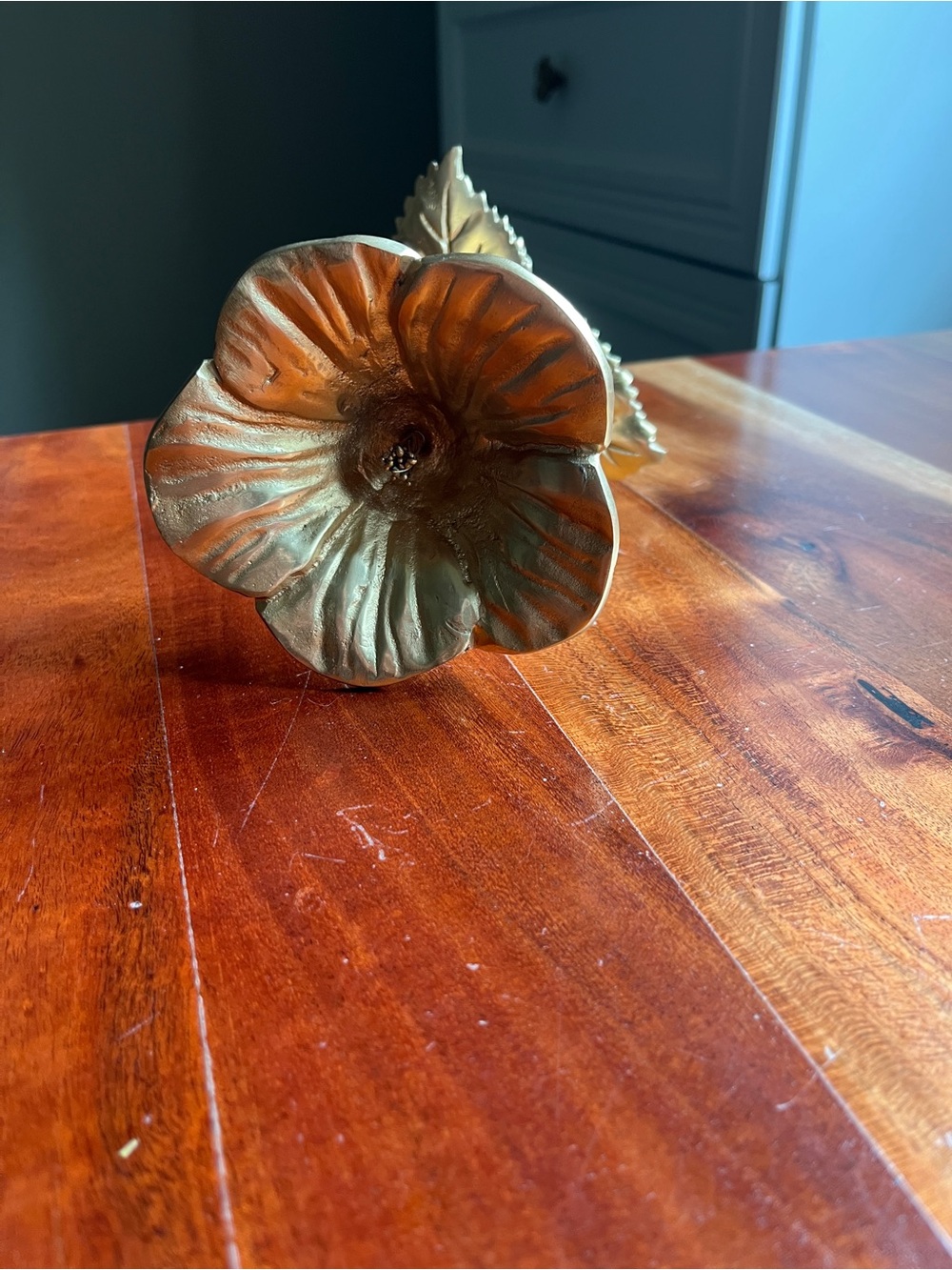 Anthropologie Gold Tone Hibiscus Flower Wall Hanging Item Metal Art
